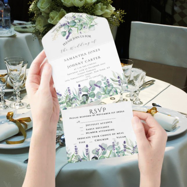 Rustic Lavender and Eucalyptus RSVP Wedding All In One Invitation (Creator Uploaded)