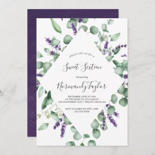 Rustic Lavender and Eucalyptus Sweet Sixteen Invitation