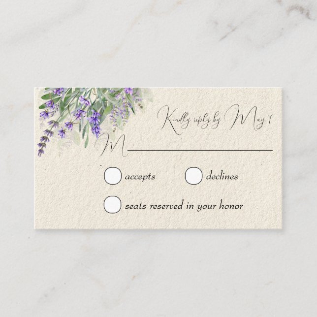 Rustic lavender and sage RSVP Enclosure Card (Front)