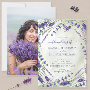 Rustic Lavender Botanical Watercolor Photo Wedding Invitation