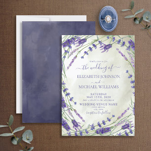 Rustic Lavender Botanical Watercolor Wedding Invitation
