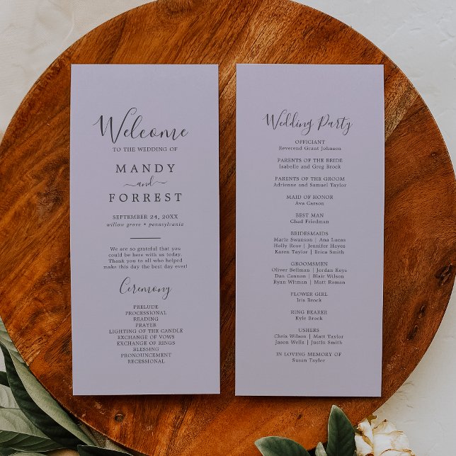 Rustic Lavender Coordinate Light Purple Wedding Program (Creator Uploaded)
