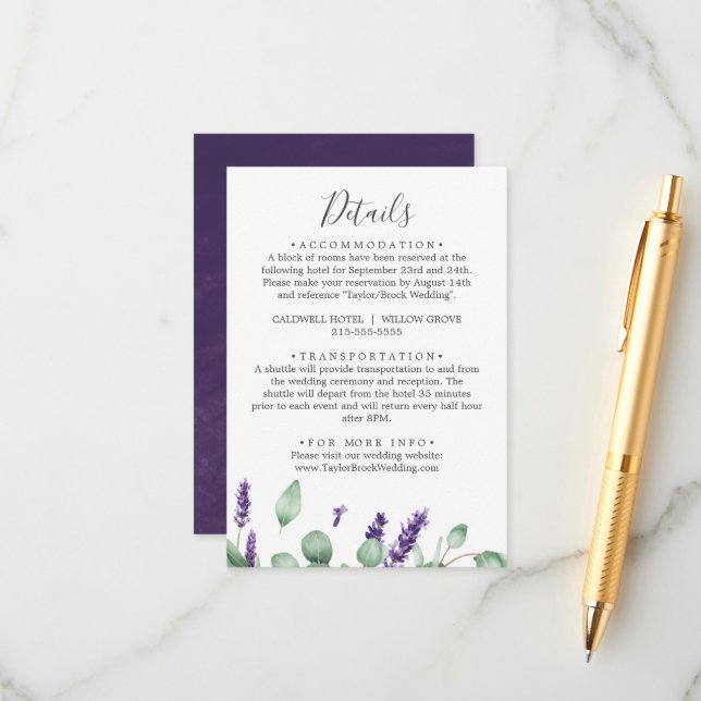 Rustic Lavender Details Enclosure Card (Front/Back In Situ)