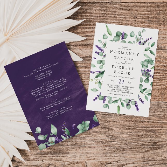 Rustic Lavender & Eucalyptus All In One Wedding Invitation (Creator Uploaded)