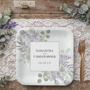 Rustic Lavender & Eucalyptus Elegant Boho Wedding Paper Plate