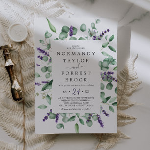 Rustic Lavender & Eucalyptus Floral Frame Wedding Invitation