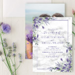 Rustic Lavender Eucalyptus Greenery Photo Wedding Invitation<br><div class="desc">Create the perfect wedding invitation with this beautiful watercolor design featuring lavender and eucalyptus greenery design, featuring hand lettered script typography, your favorite engagement photo on the reverse, and a faux carrera marble background. Thank you sooo much for supporting our small business, we really appreciate it! We are so happy...</div>