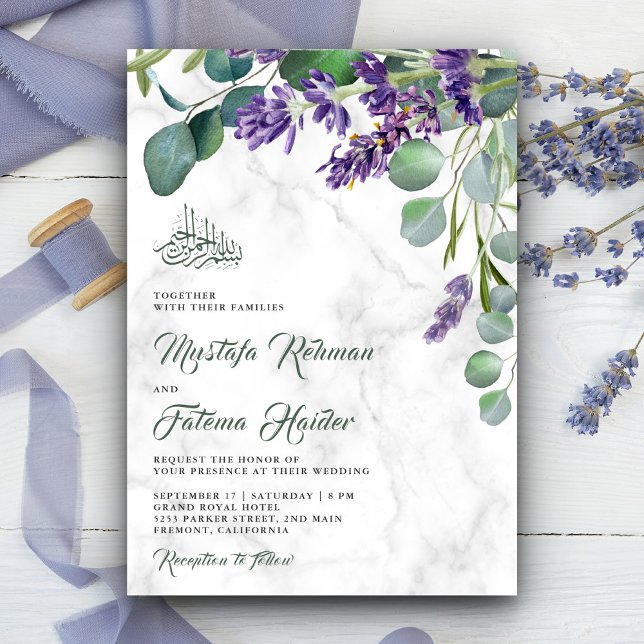 Rustic Lavender Eucalyptus Marble Islamic Wedding Invitation (Creator Uploaded)