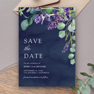 Rustic Lavender Eucalyptus Navy Blue Wedding Save The Date