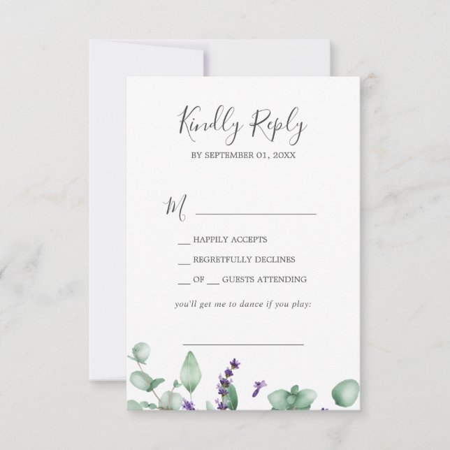Rustic Lavender & Eucalyptus Song Request RSVP (Front)