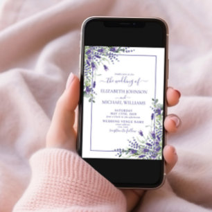 Rustic Lavender Eucalyptus Wood Script Wedding Inv Invitation