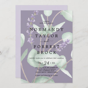 Rustic Lavender Faded Eucalyptus Wedding Invitation