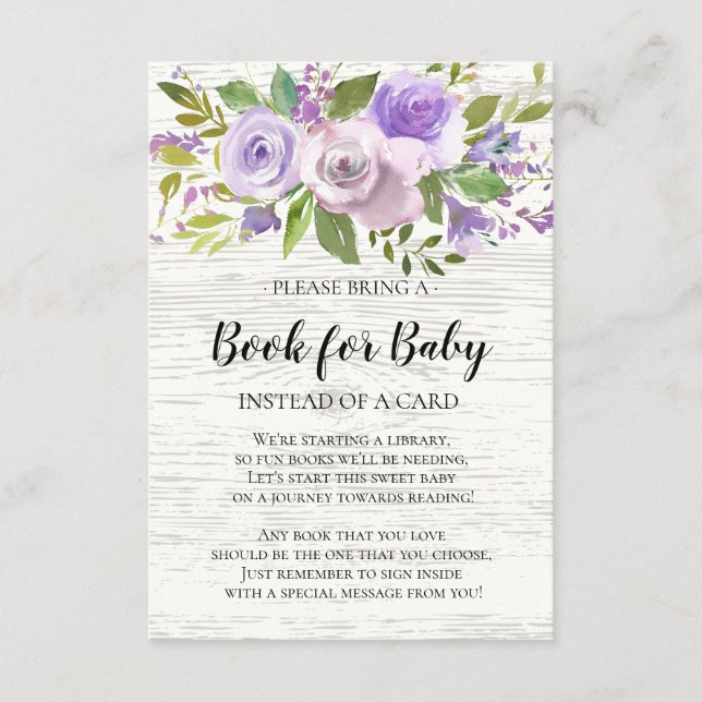 Rustic Lavender Floral Baby Shower Book for Baby Enclosure Card (Front)