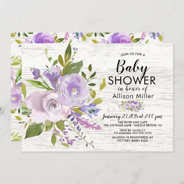 Rustic Lavender Floral BABY Shower Invitations (Front/Back)