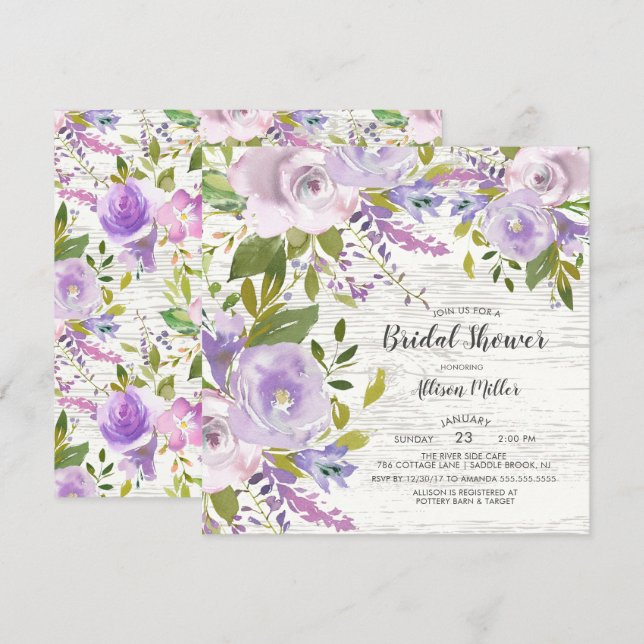 Rustic Lavender  Floral Bridal Shower Invitation (Front/Back)