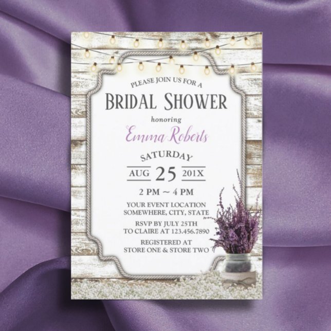 Rustic Lavender Floral Jar Barn Bridal Shower Invitation (Creator Uploaded)