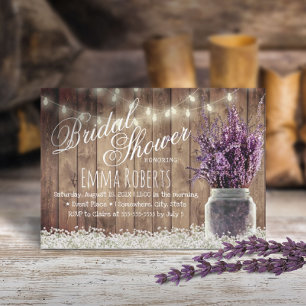 Rustic Lavender Floral Mason Jar Bridal Shower Invitation