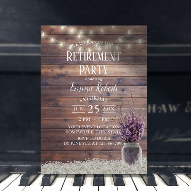 Rustic Lavender Floral Mason Jar Retirement Party Invitation (Creator Uploaded)