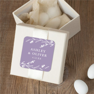 Rustic Lavender Floral Wildflower Wedding Favour Square Sticker