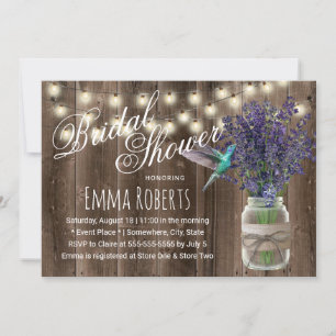 Rustic Lavender Flower & Hummingbird Bridal Shower Invitation
