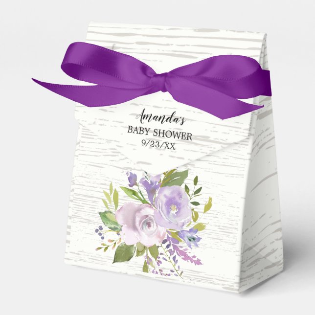 Rustic Lavender Flowers Baby  Shower Favour Box (Front Side)