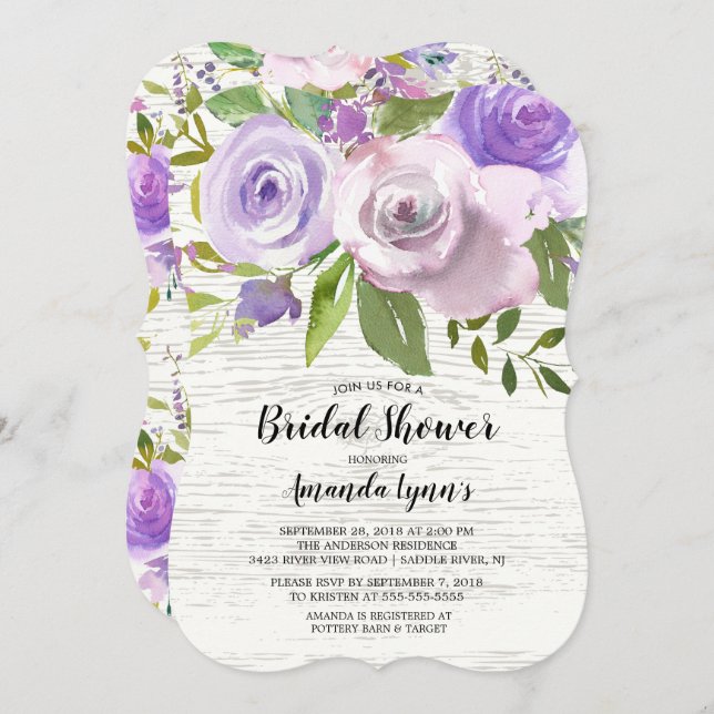 Rustic Lavender Flowers Bridal Shower Invitation (Front/Back)