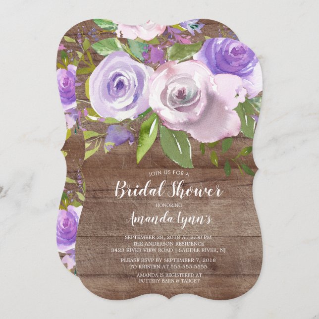 Rustic Lavender Flowers Bridal Shower Invitation (Front/Back)