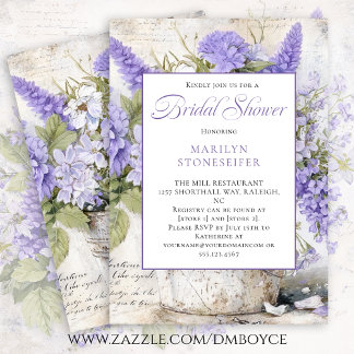 Rustic Lavender Flowers Tin Bucket Bridal Shower | Invitation