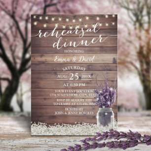Rustic Lavender Jar Baby's Breath Rehearsal Dinner Invitation