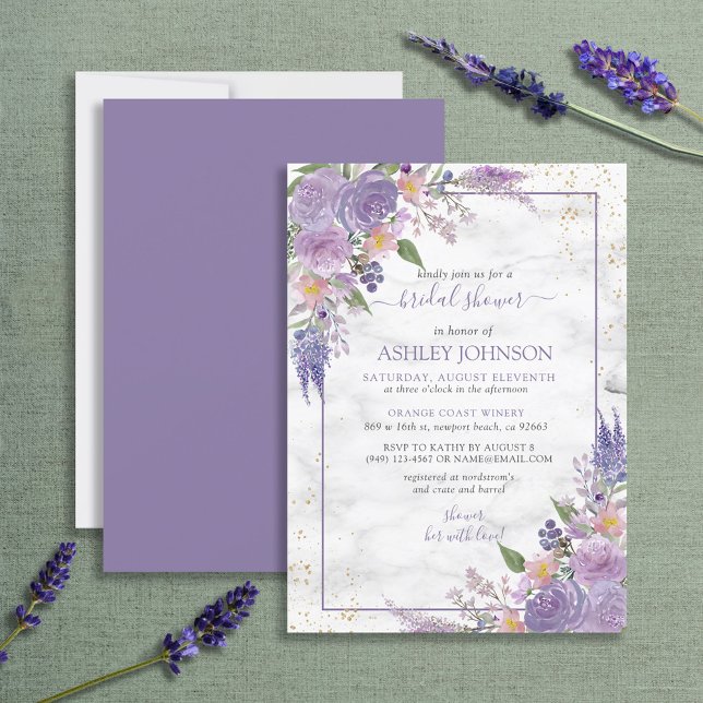 Rustic Lavender Lilac Gold Floral Bridal Shower Invitation (Creator Uploaded)