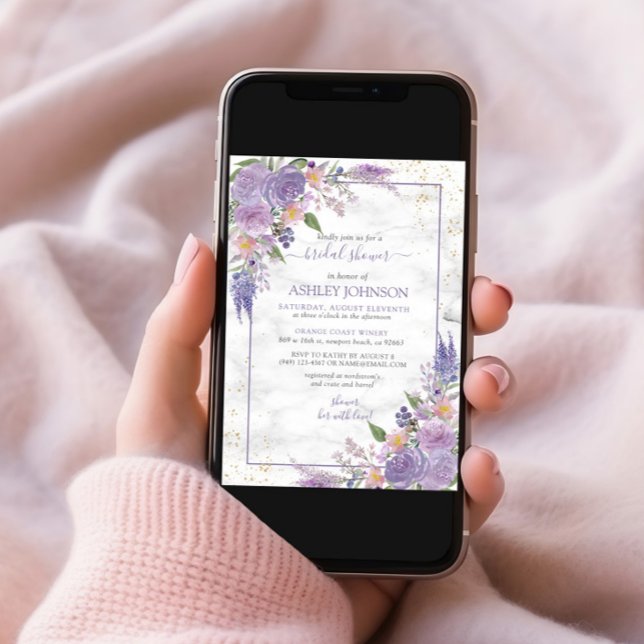 Rustic Lavender Lilac Gold Floral Bridal Shower Invitation (Creator Uploaded)