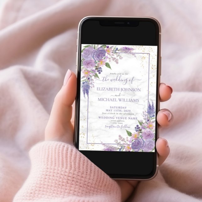 Rustic Lavender Lilac Gold Floral Photo Wedding Invitation (Creator Uploaded)