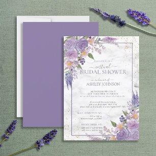 Rustic Lavender Lilac Gold Floral Virtual Shower Invitation