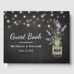 Rustic Lavender Mason Jar Lights Wedding Guest Book
