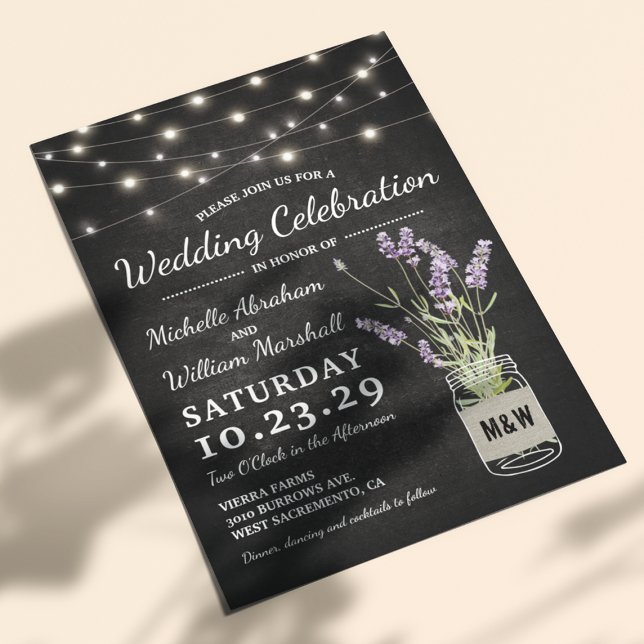 Rustic Lavender Mason Jar Lights Wedding Invitation (Creator Uploaded)