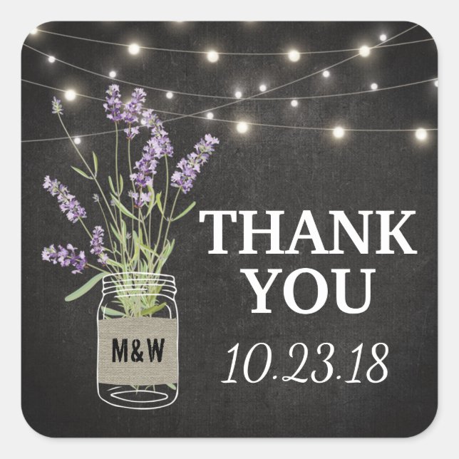 Rustic Lavender Mason Jar Lights Wedding Square Sticker (Front)