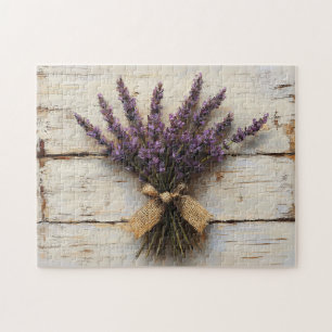 Rustic Lavender on White Wood Jigsaw Puzzle