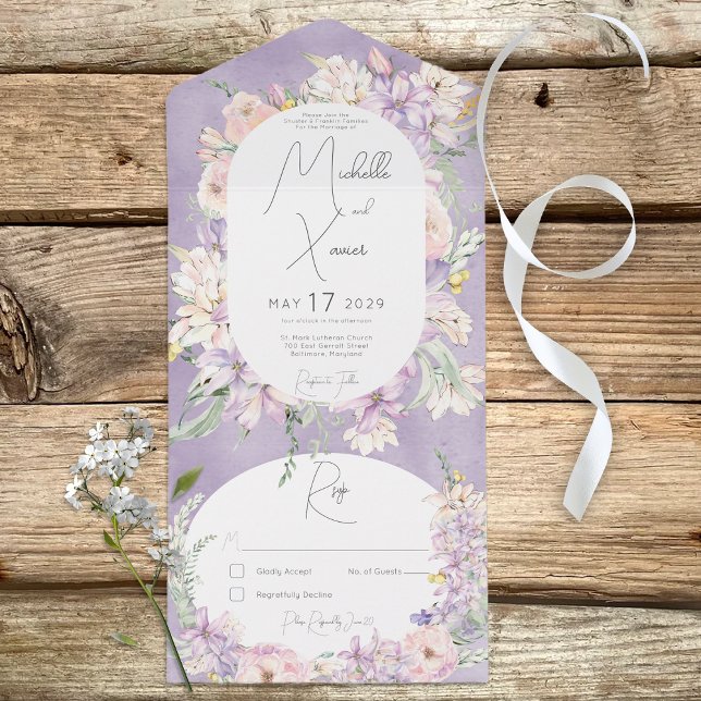 Rustic Lavender & Pink Pastel Floral No Dinner All In One Invitation (Creator Uploaded)