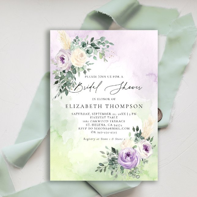 Rustic Lavender Purple Boho Chic Bridal Shower Invitation (purple lavender lilac bridal shower brunch invitation watercolor floral garden romantic rustic barn)