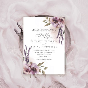 Rustic Lavender Purple Floral Chic Elegant Wedding Invitation