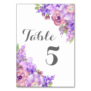 Rustic Lavender Purple Floral Wedding Table Number