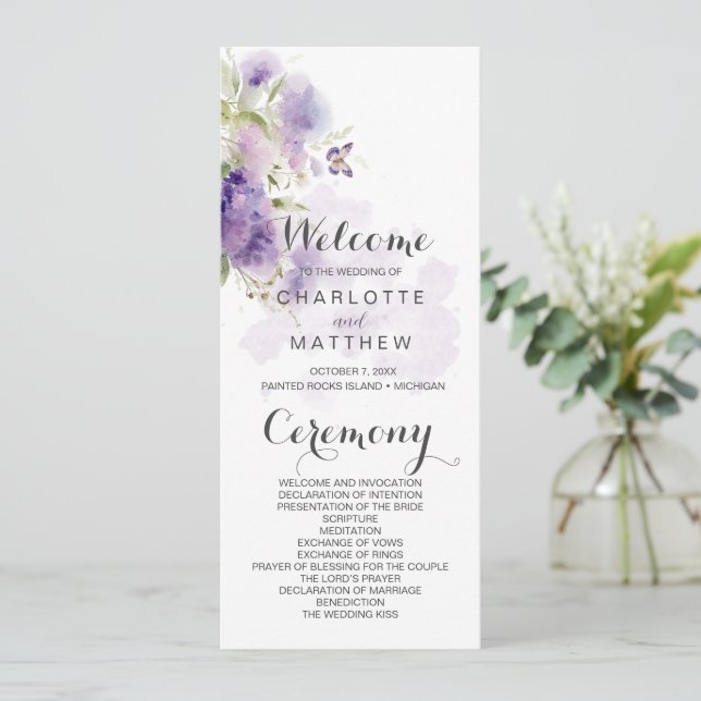 Rustic Lavender Purple Floral Wildflowers Program (Standing Front)