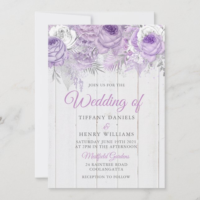 Rustic Lavender Purple Flowers Wedding Invite (Front)