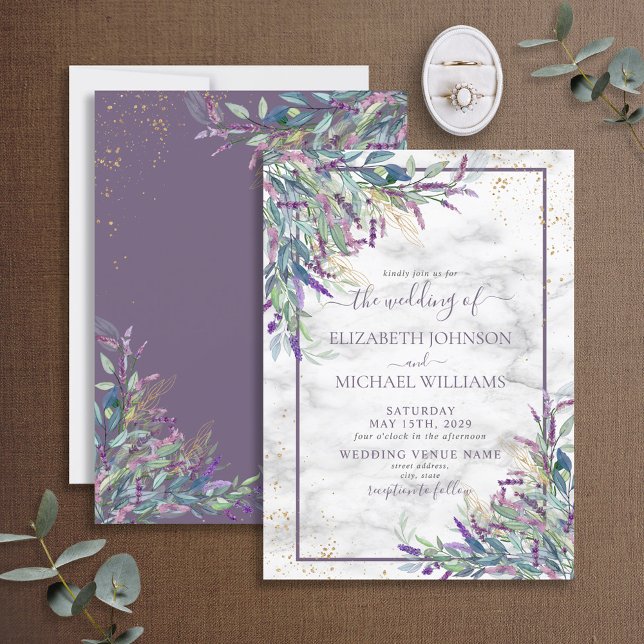 Rustic Lavender Purple Gold Watercolor Wedding Invitation (Creator Uploaded)
