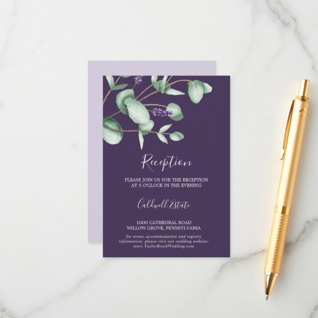 Rustic Lavender | Purple Reception Insert Card (Front/Back In Situ)