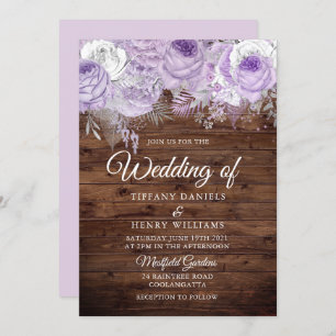Rustic Lavender Purple Sparkle Floral Wedding Invitation