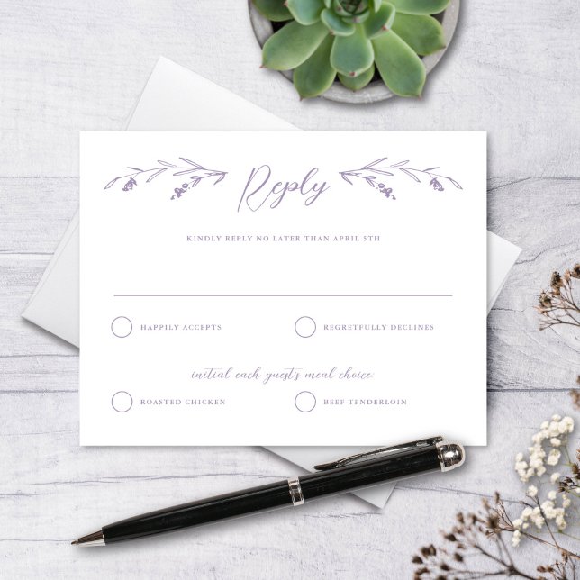 Rustic Lavender Purple Wildflower Wedding RSVP Invitation (Creator Uploaded)