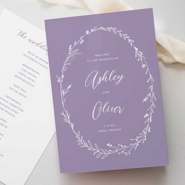 Rustic Lavender Purple Wildflower Wreath Wedding Program (Creator Uploaded)