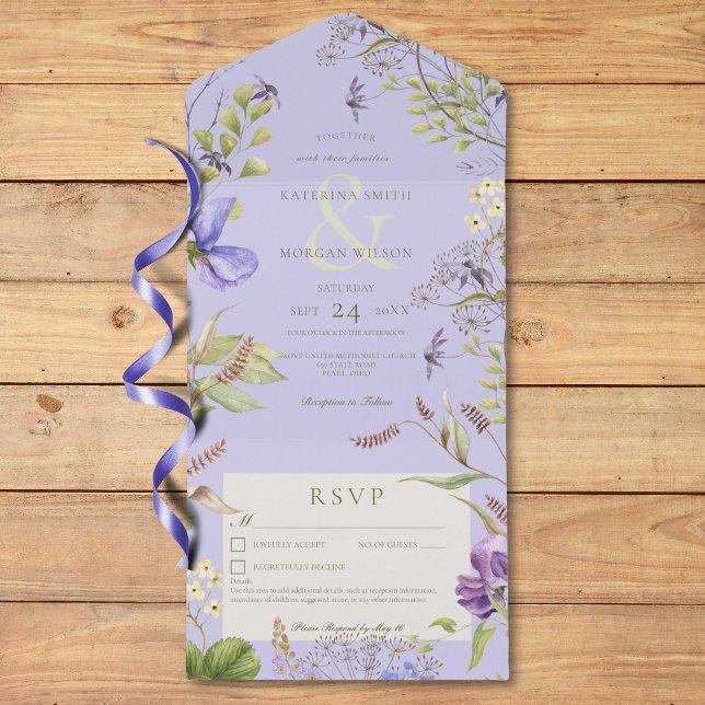 Rustic Lavender Sage Wildflowers Lavender Details All In One Invitation (Rustic Lavender Sage Wildflowers Lavender Details All In One Invitation)
