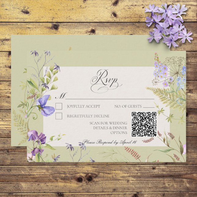 Rustic Lavender & Sage Wildflowers Sage RSVP Card (Creator Uploaded)